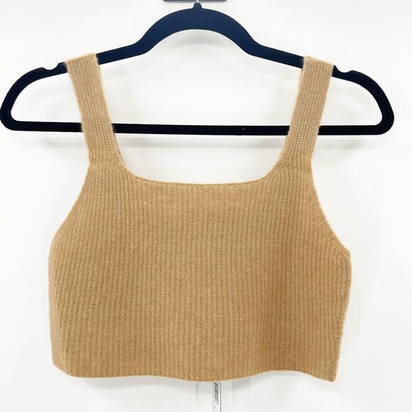 NWT Everlane Wool Blend Crop Tank Top Women's XXS Caramel Brown Knit Scoop Neck - Picture 2 of 5